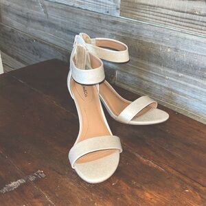 “Paycee” Gold Strap Heels